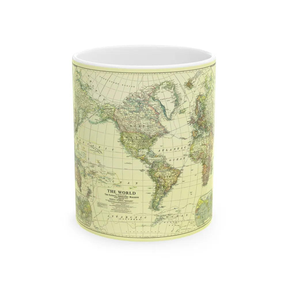 World Map - Political Divisions (1922) (Map) White Coffee Mug-11oz-Go Mug Yourself