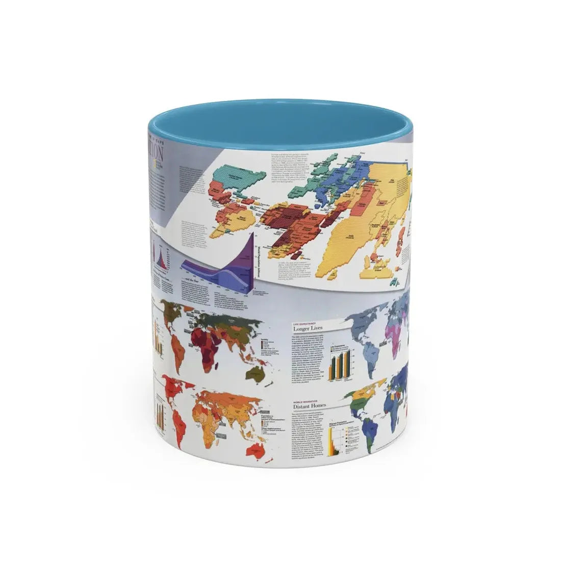 World Map - Population (1998) (Map) Accent Coffee Mug 11oz Light Blue - Go Mug Yourself