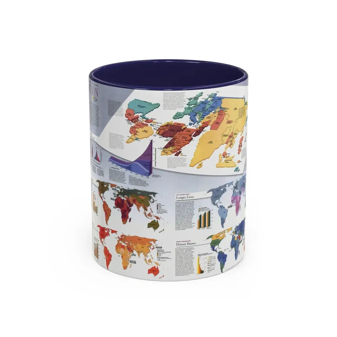 World Map - Population (1998) (Map) Accent Coffee Mug 11oz Navy - Go Mug Yourself