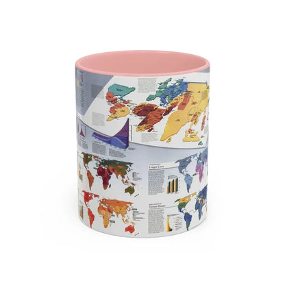World Map - Population (1998) (Map) Accent Coffee Mug 11oz Pink - Go Mug Yourself