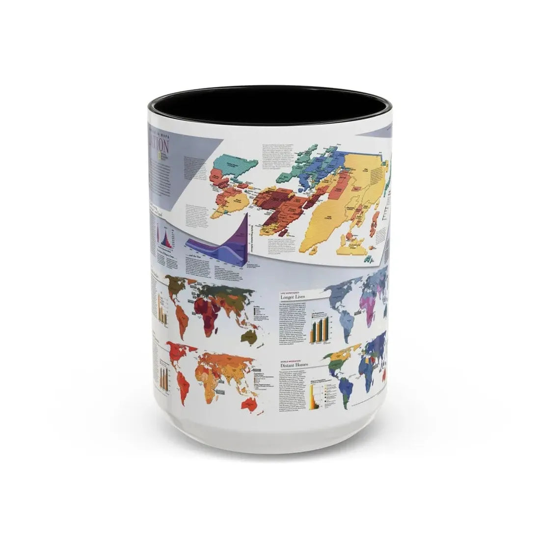 World Map - Population (1998) (Map) Accent Coffee Mug 15oz Black - Go Mug Yourself
