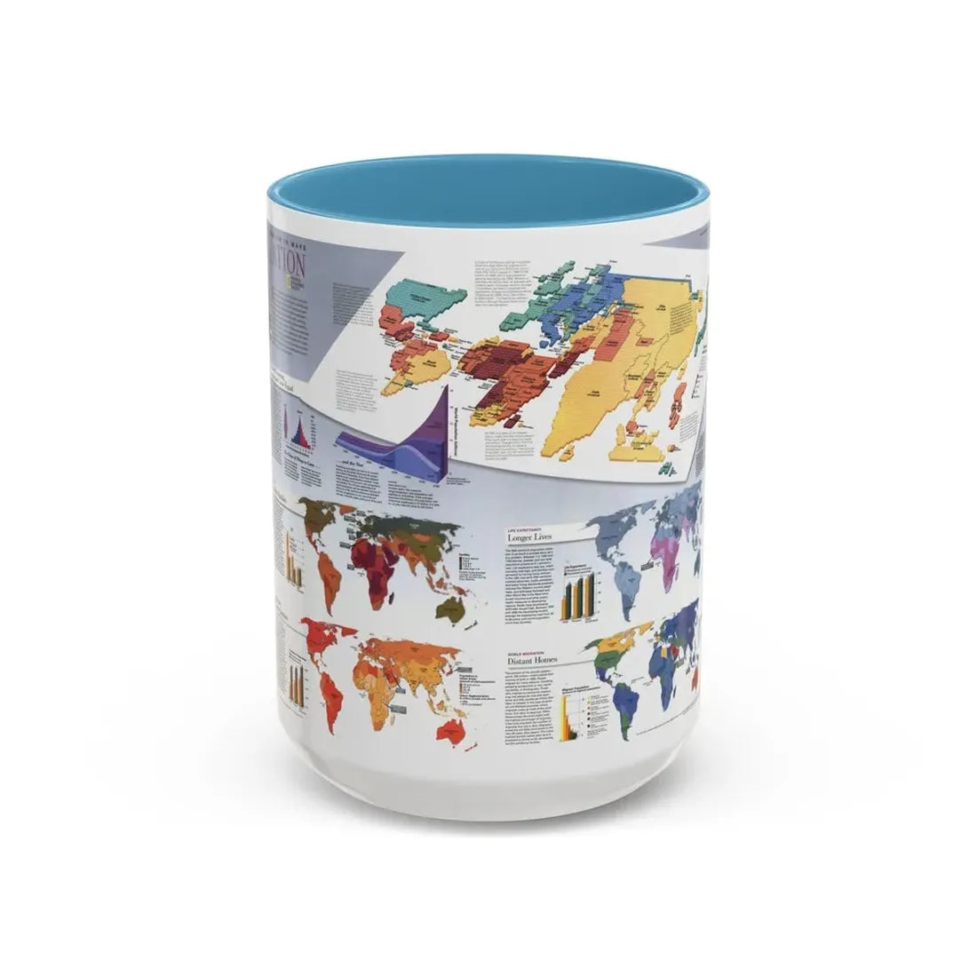 World Map - Population (1998) (Map) Accent Coffee Mug 15oz Light Blue - Go Mug Yourself