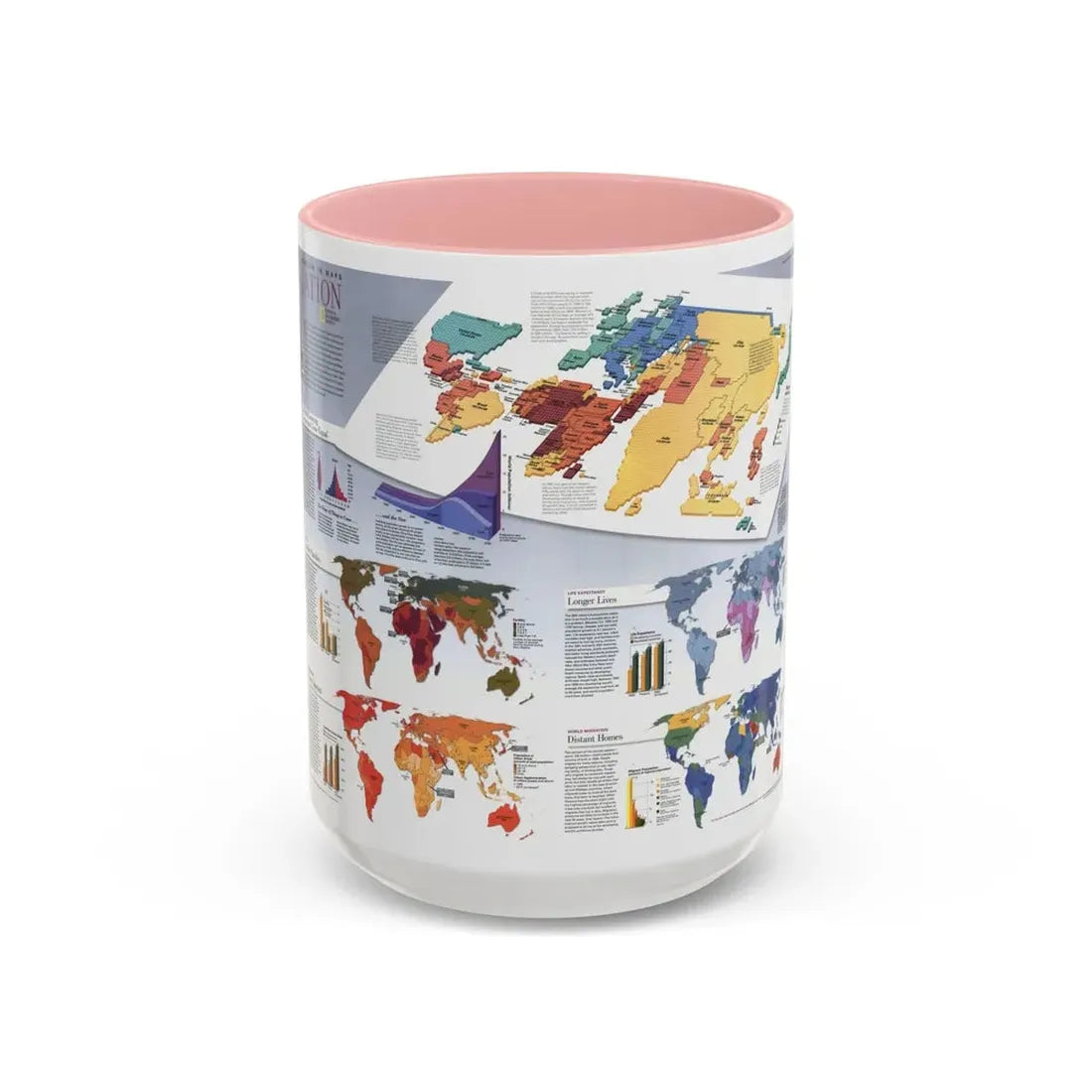 World Map - Population (1998) (Map) Accent Coffee Mug 15oz Pink - Go Mug Yourself