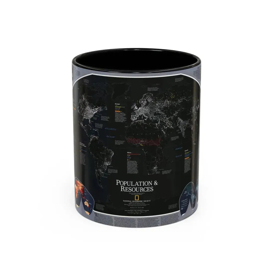 World Map - Population and Resources (1998) (Map) Accent Coffee Mug 11oz Black - Go Mug Yourself