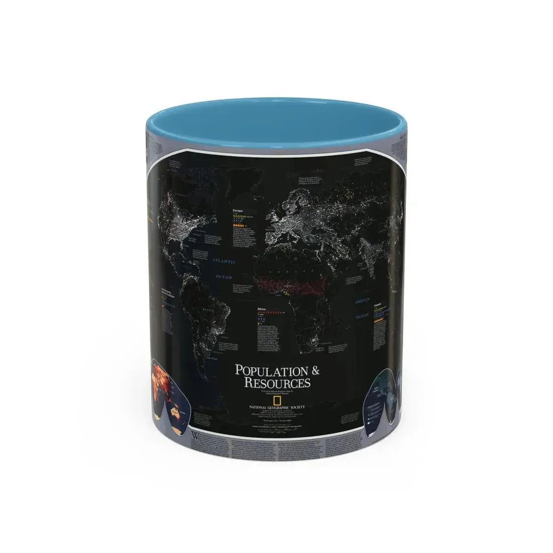 World Map - Population and Resources (1998) (Map) Accent Coffee Mug 11oz Light Blue - Go Mug Yourself
