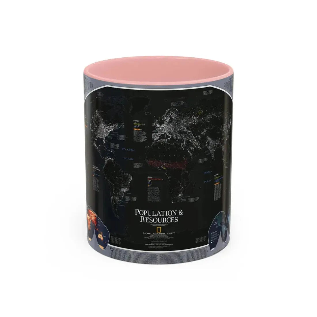 World Map - Population and Resources (1998) (Map) Accent Coffee Mug 11oz Pink - Go Mug Yourself