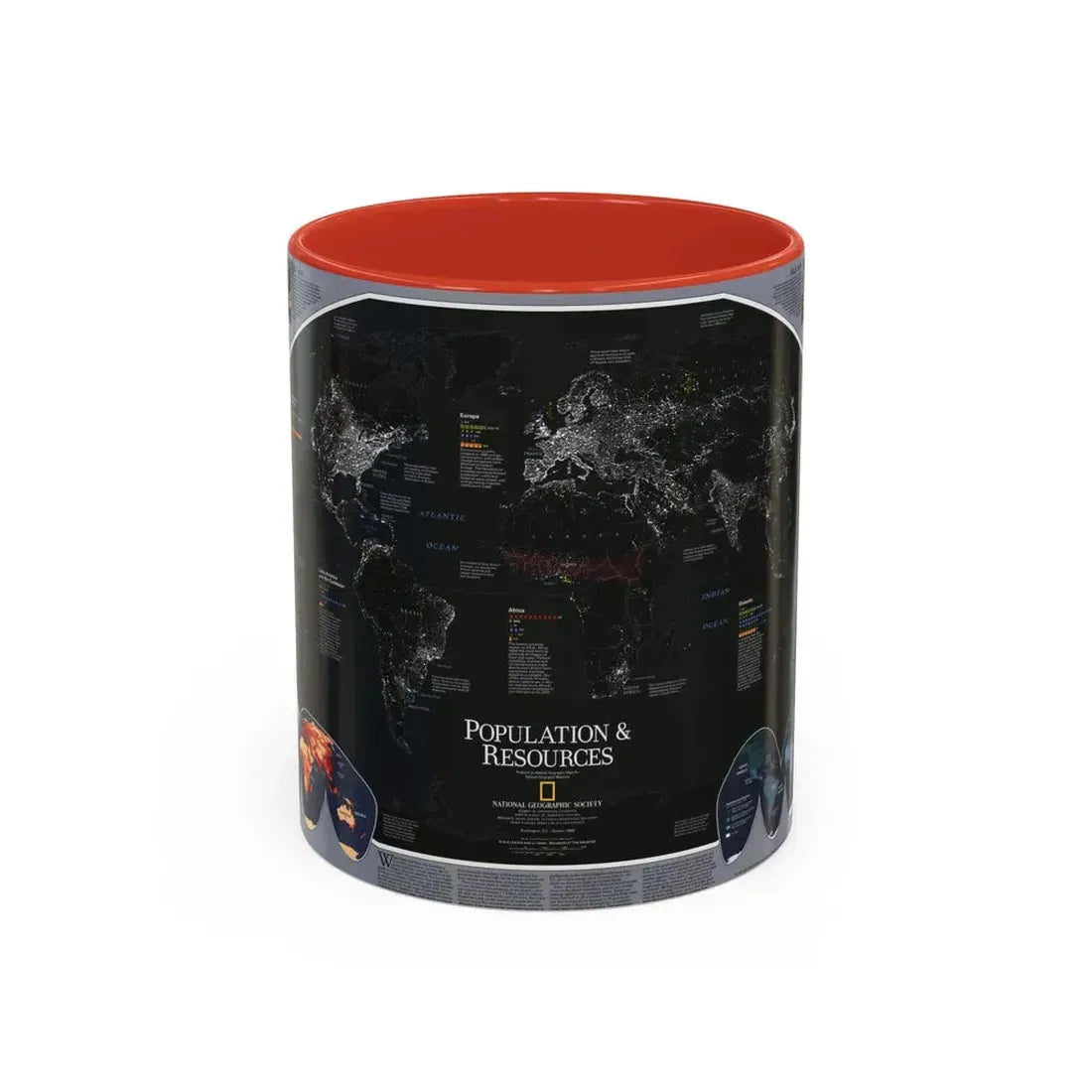 World Map - Population and Resources (1998) (Map) Accent Coffee Mug 11oz Red - Go Mug Yourself
