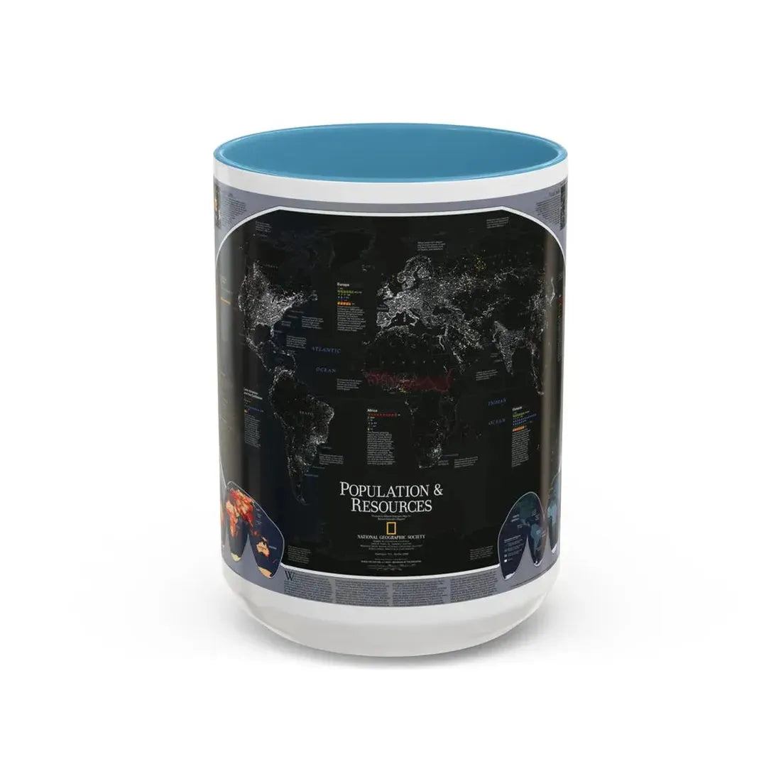 World Map - Population and Resources (1998) (Map) Accent Coffee Mug 15oz Light Blue - Go Mug Yourself