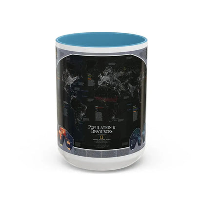 World Map - Population and Resources (1998) (Map) Accent Coffee Mug 15oz Light Blue - Go Mug Yourself