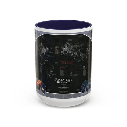 World Map - Population and Resources (1998) (Map) Accent Coffee Mug 15oz Navy - Go Mug Yourself