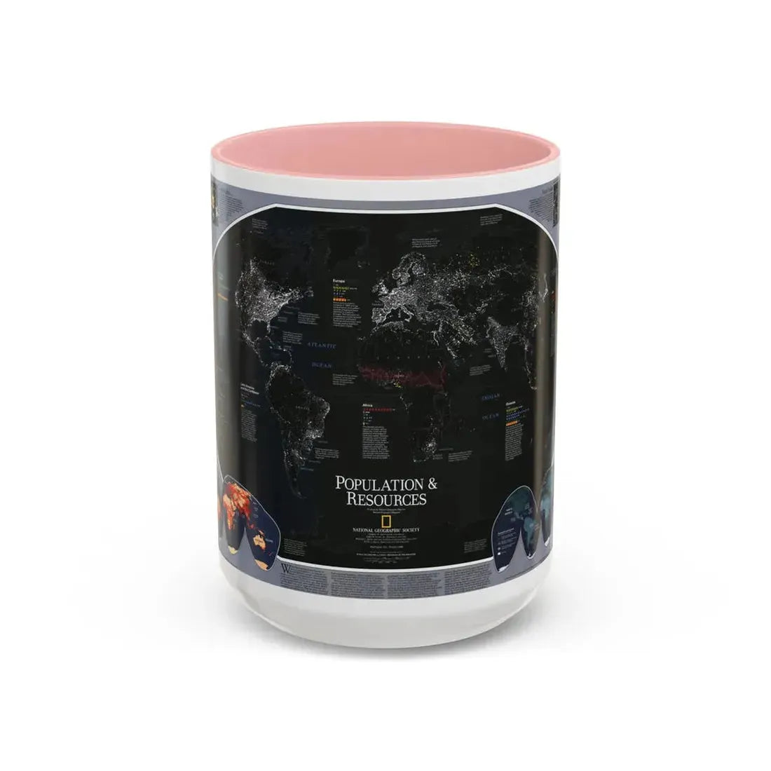 World Map - Population and Resources (1998) (Map) Accent Coffee Mug 15oz Pink - Go Mug Yourself