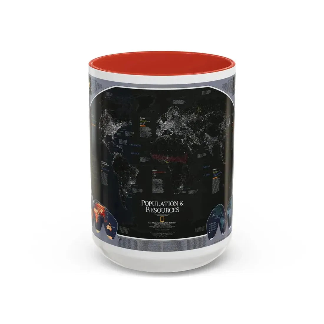 World Map - Population and Resources (1998) (Map) Accent Coffee Mug 15oz Red - Go Mug Yourself