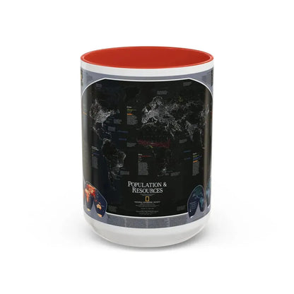 World Map - Population and Resources (1998) (Map) Accent Coffee Mug 15oz Red - Go Mug Yourself