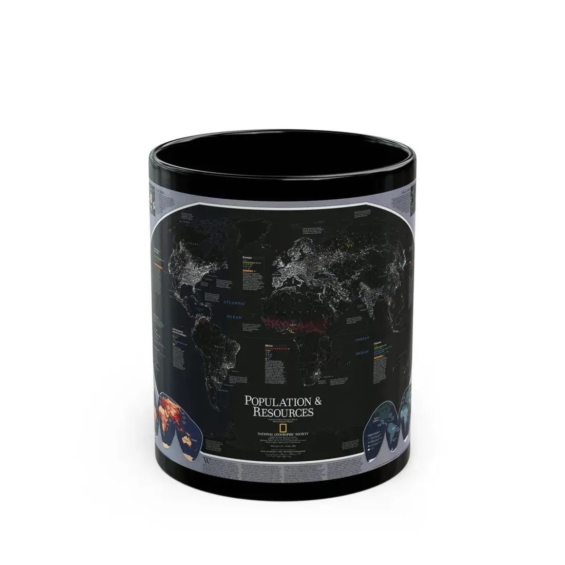 World Map - Population and Resources (1998) (Map) Black Coffee Mug 11oz - Go Mug Yourself