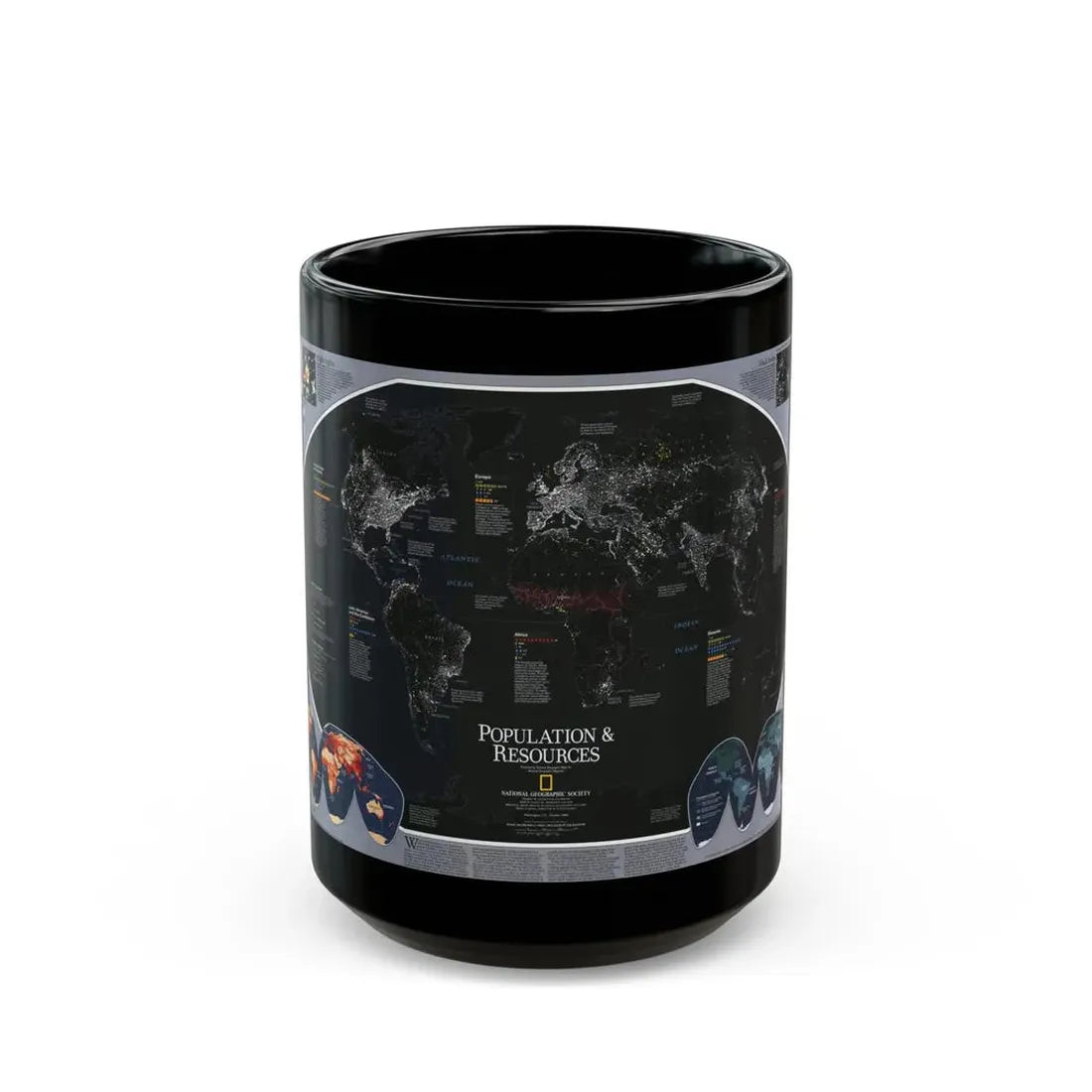 World Map - Population and Resources (1998) (Map) Black Coffee Mug 15oz - Go Mug Yourself
