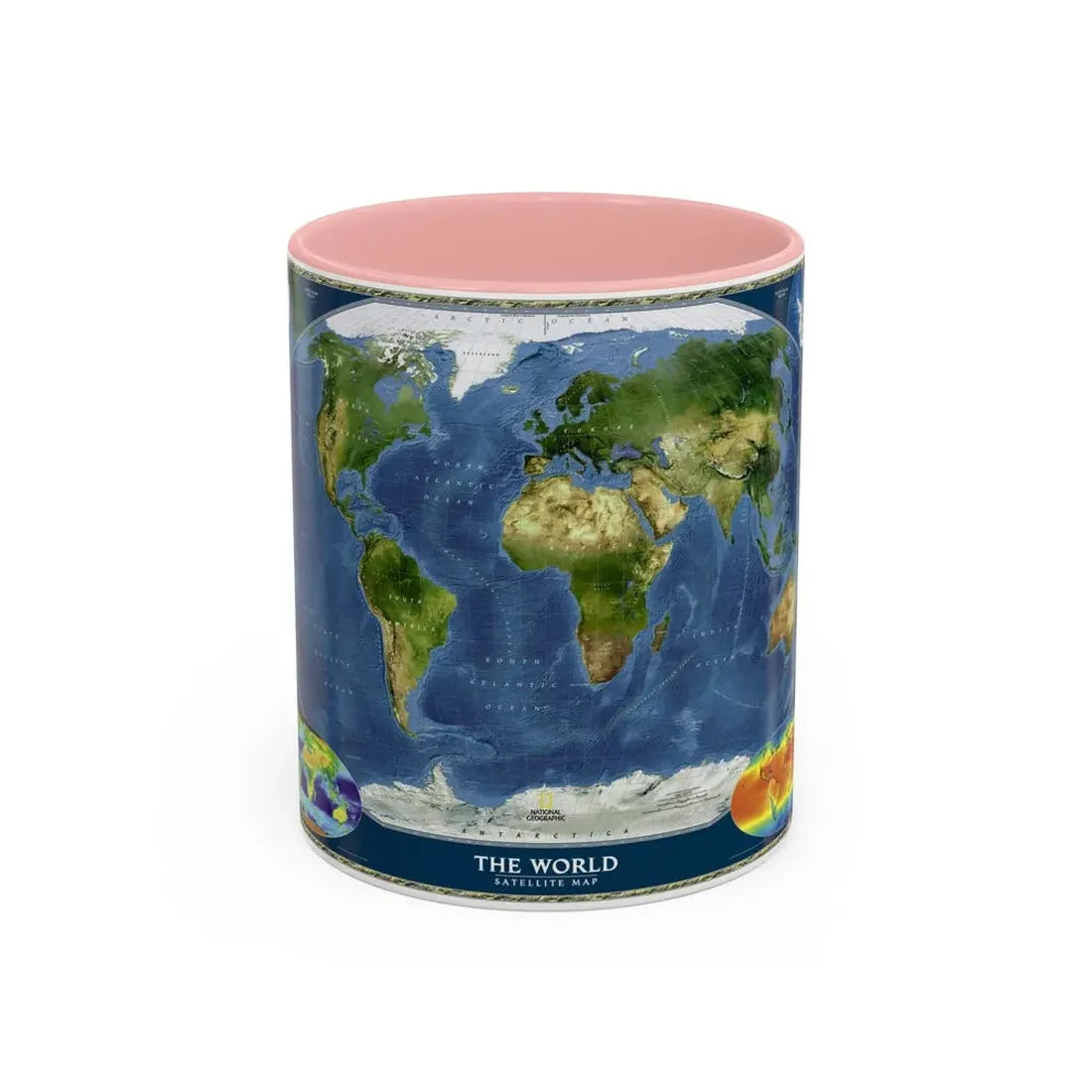 World Map - Satellite (2001) (Map) Accent Coffee Mug 11oz Pink - Go Mug Yourself