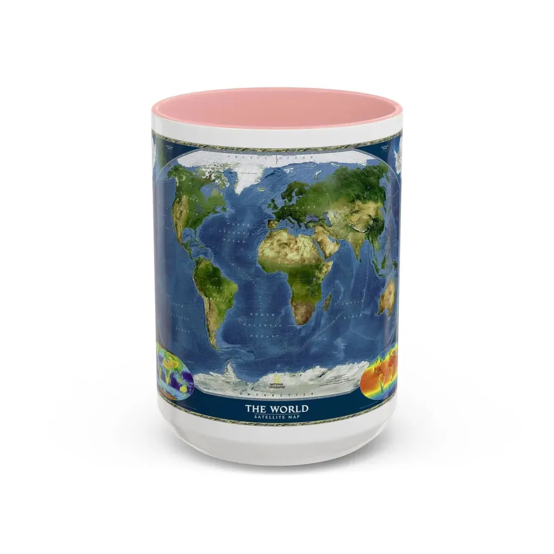 World Map - Satellite (2001) (Map) Accent Coffee Mug 15oz Pink - Go Mug Yourself