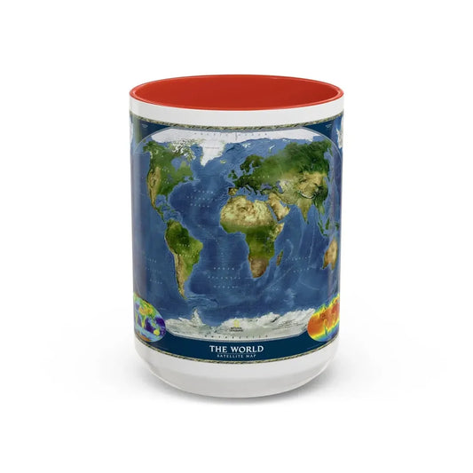 World Map - Satellite (2001) (Map) Accent Coffee Mug 15oz Red - Go Mug Yourself