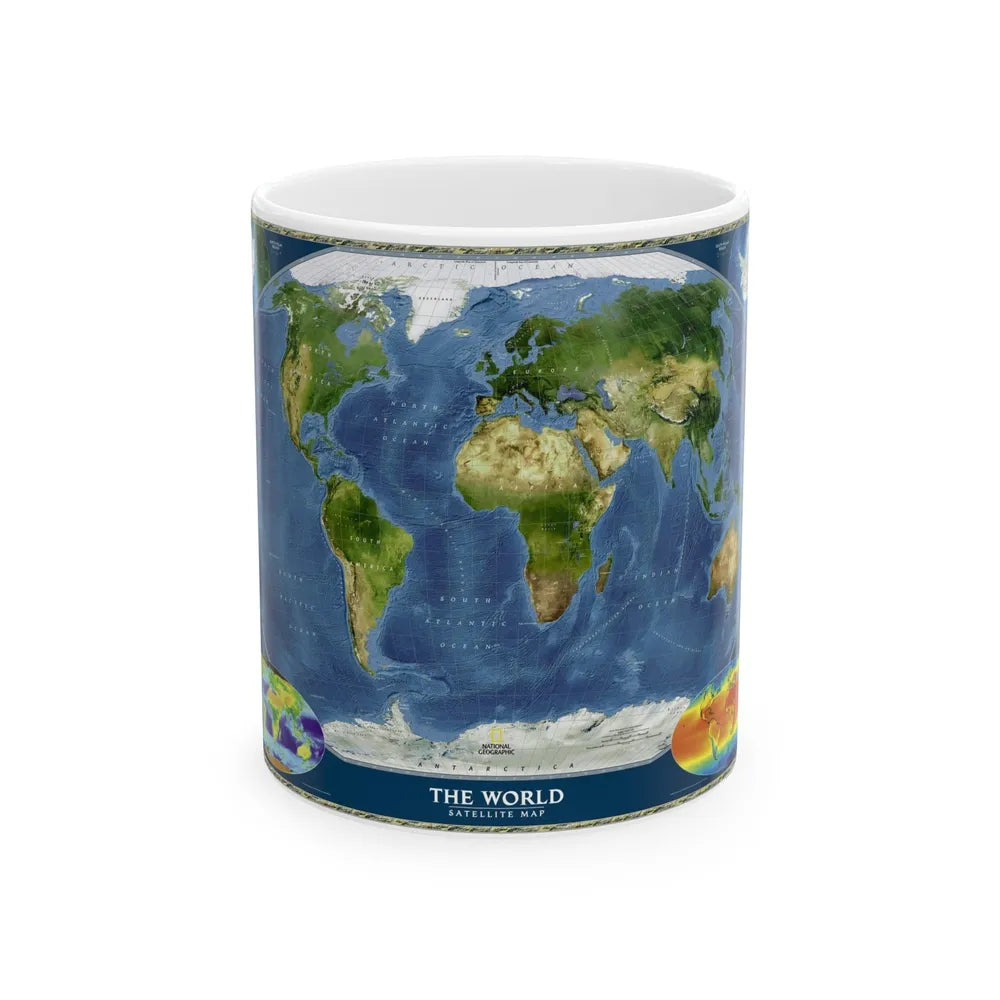 World Map - Satellite (2001) (Map) White Coffee Mug-11oz-Go Mug Yourself