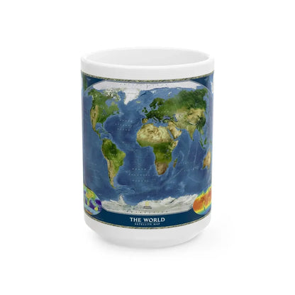 World Map - Satellite (2001) (Map) White Coffee Mug 15oz - Go Mug Yourself