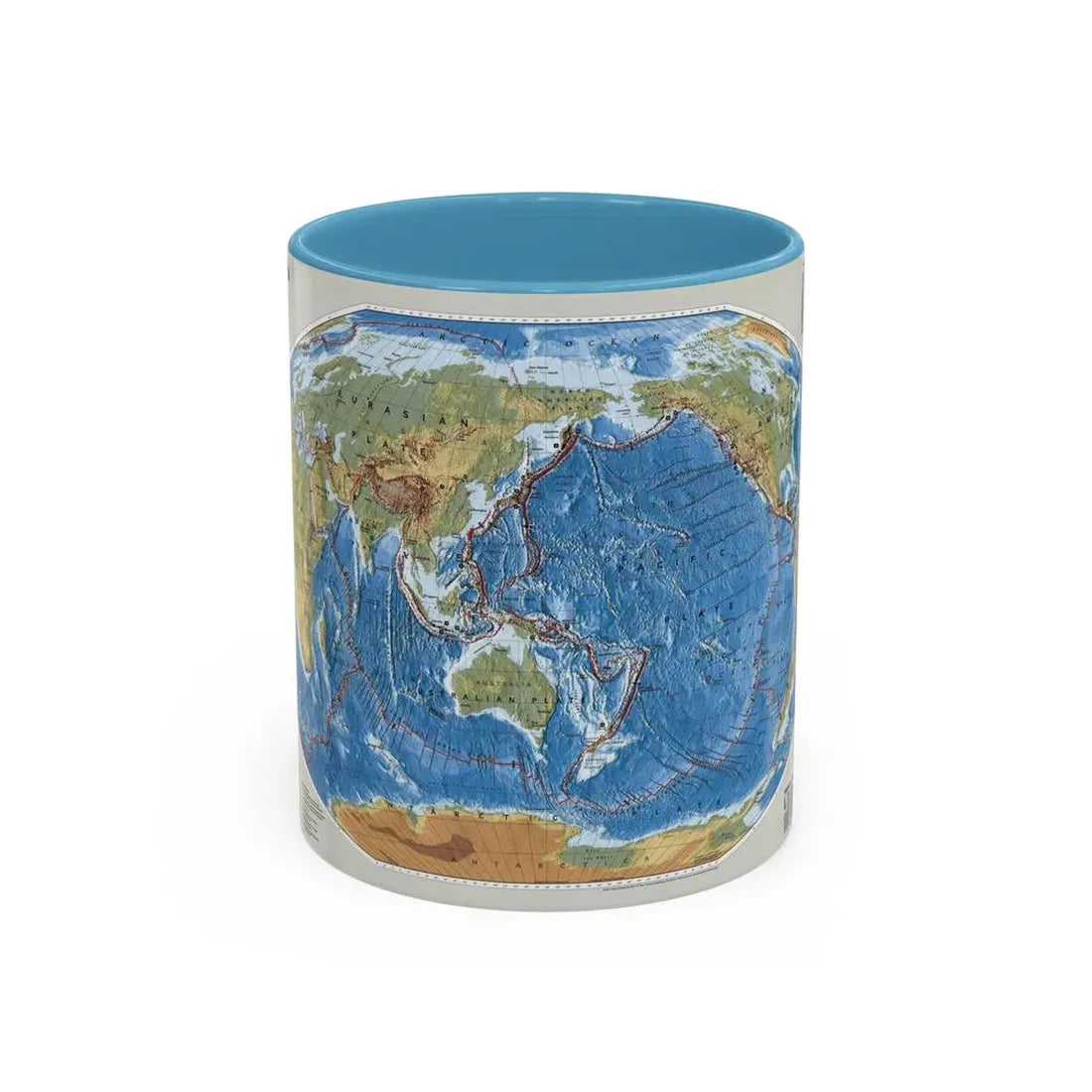 World Map - Tectonic Plates (1999) (Map) Accent Coffee Mug 11oz Light Blue - Go Mug Yourself