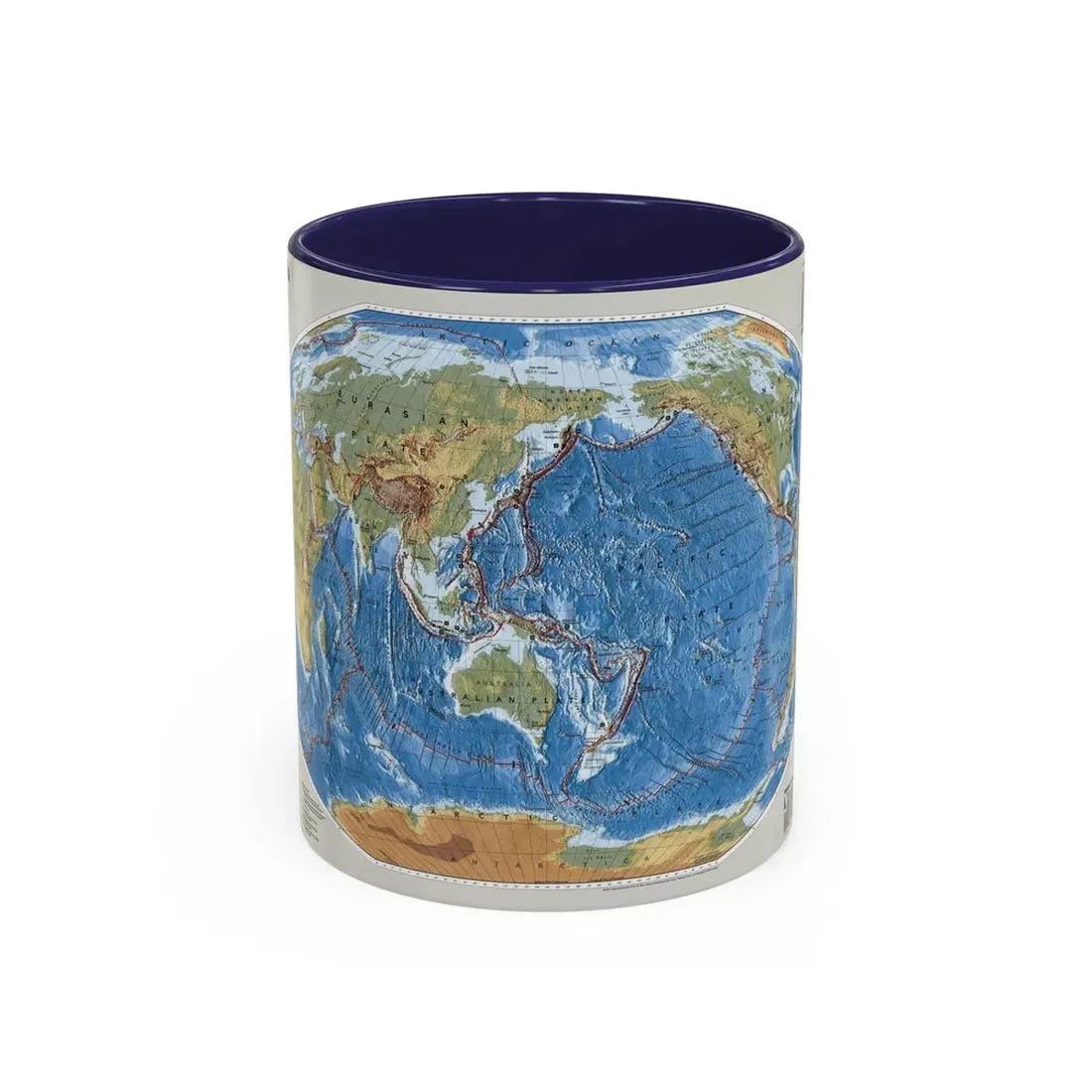 World Map - Tectonic Plates (1999) (Map) Accent Coffee Mug 11oz Navy - Go Mug Yourself