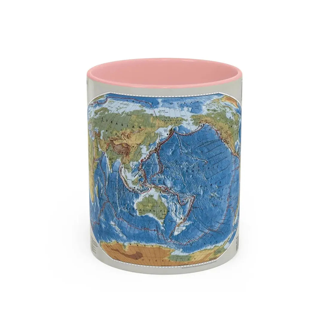 World Map - Tectonic Plates (1999) (Map) Accent Coffee Mug 11oz Pink - Go Mug Yourself