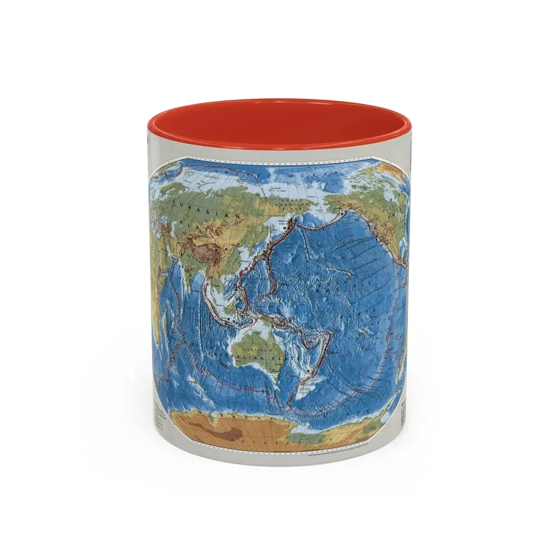 World Map - Tectonic Plates (1999) (Map) Accent Coffee Mug 11oz Red - Go Mug Yourself