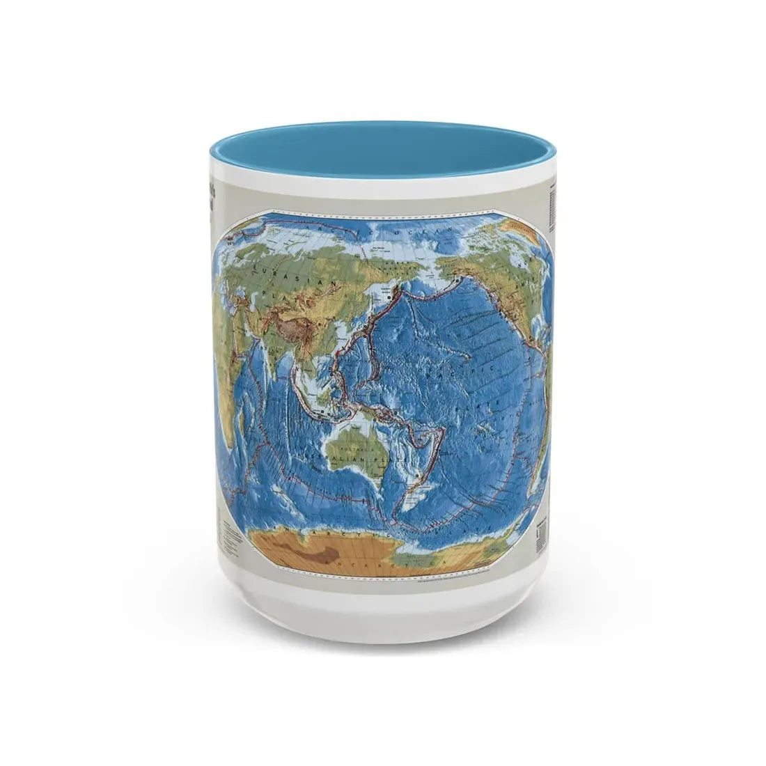 World Map - Tectonic Plates (1999) (Map) Accent Coffee Mug 15oz Light Blue - Go Mug Yourself