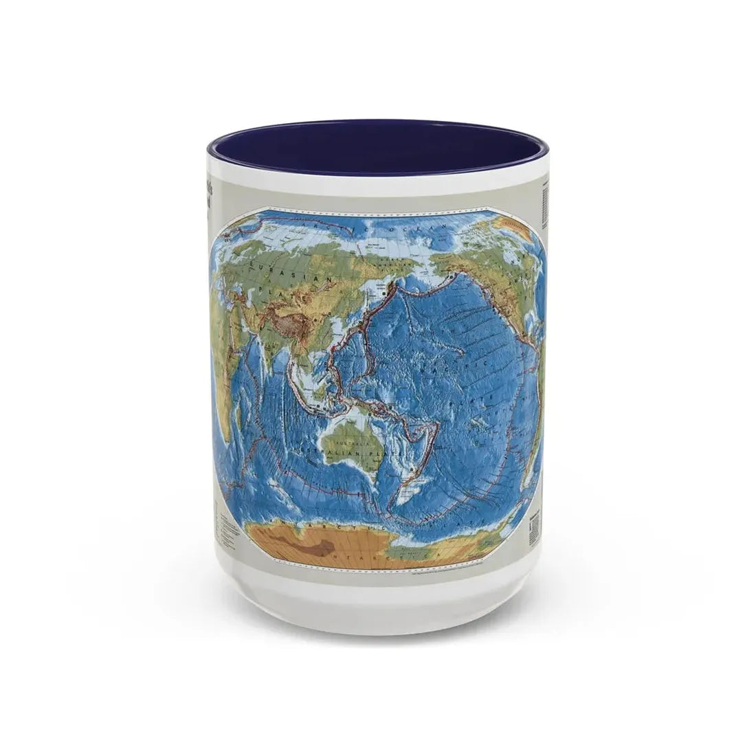World Map - Tectonic Plates (1999) (Map) Accent Coffee Mug 15oz Navy - Go Mug Yourself