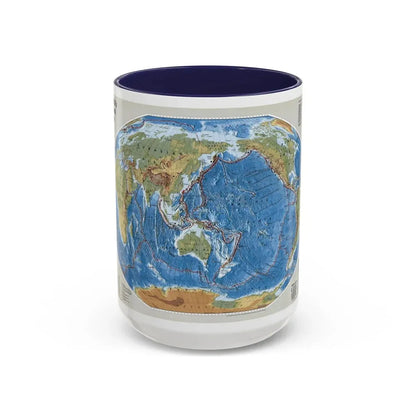World Map - Tectonic Plates (1999) (Map) Accent Coffee Mug 15oz Navy - Go Mug Yourself