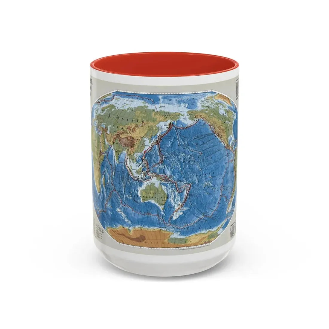 World Map - Tectonic Plates (1999) (Map) Accent Coffee Mug 15oz Red - Go Mug Yourself