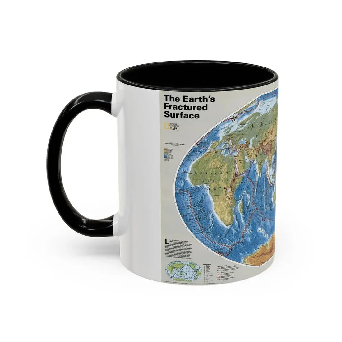 World Map - Tectonic Plates (1999) (Map) Accent Coffee Mug - Go Mug Yourself