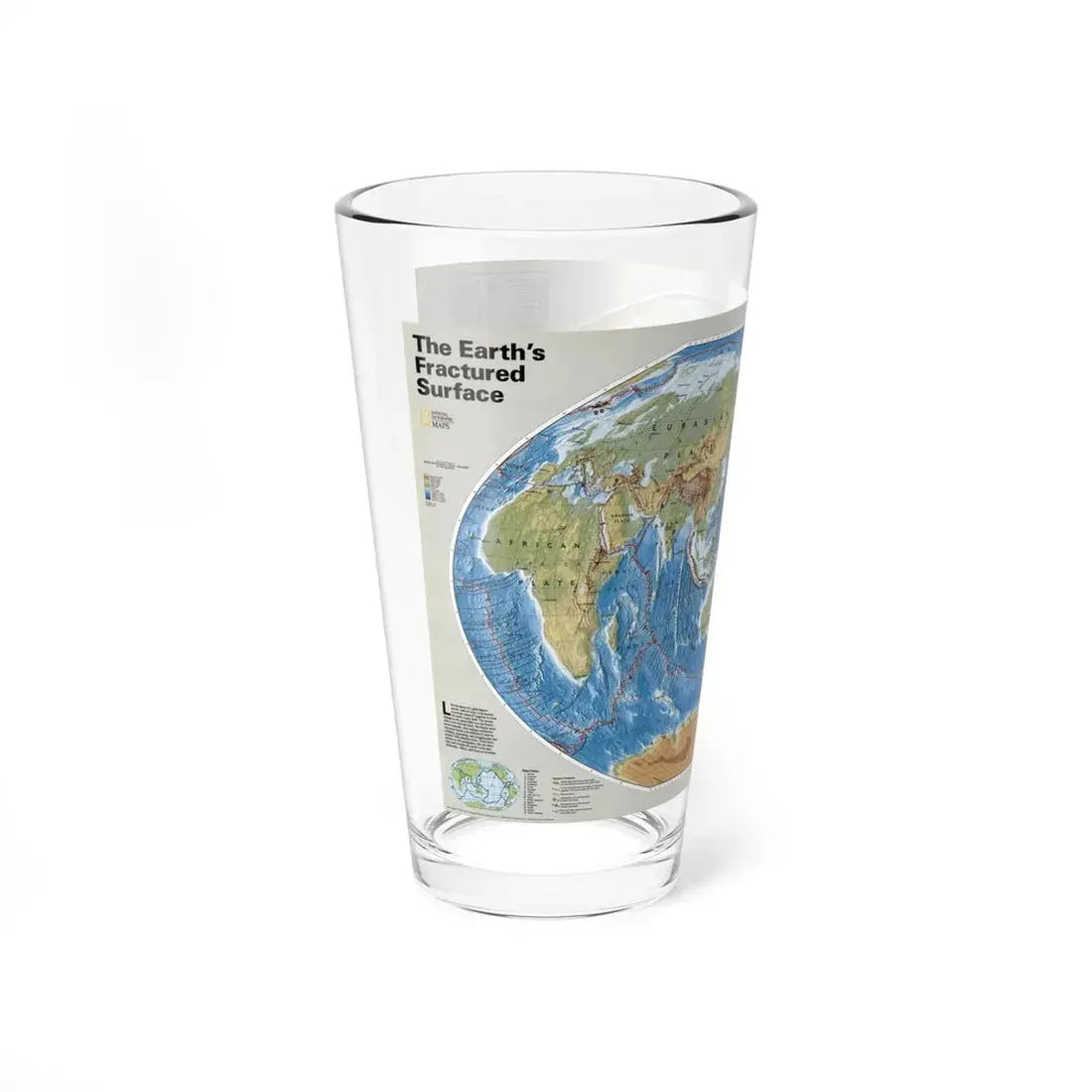 World Map - Tectonic Plates (1999) (Map) Pint Glass 16oz - Go Mug Yourself