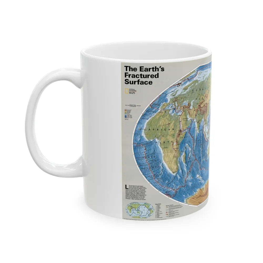 World Map - Tectonic Plates (1999) (Map) White Coffee Mug-Go Mug Yourself