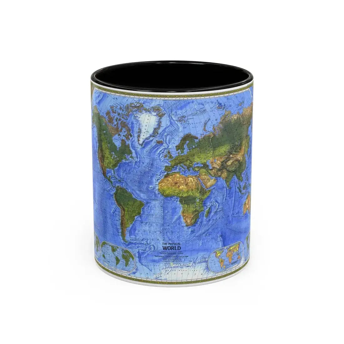 World Map - The Physical World (1975) (Map) Accent Coffee Mug 11oz Black - Go Mug Yourself