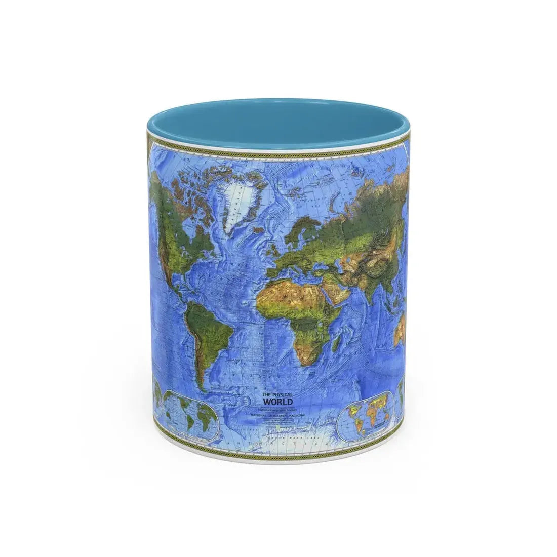 World Map - The Physical World (1975) (Map) Accent Coffee Mug 11oz Light Blue - Go Mug Yourself