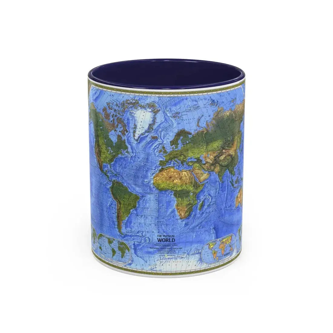 World Map - The Physical World (1975) (Map) Accent Coffee Mug 11oz Navy - Go Mug Yourself