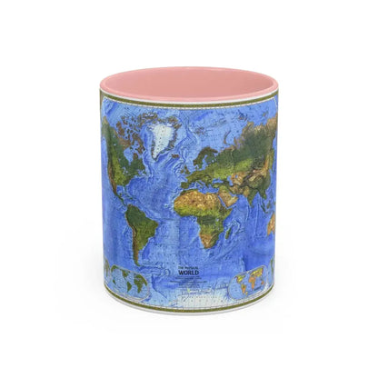 World Map - The Physical World (1975) (Map) Accent Coffee Mug 11oz Pink - Go Mug Yourself