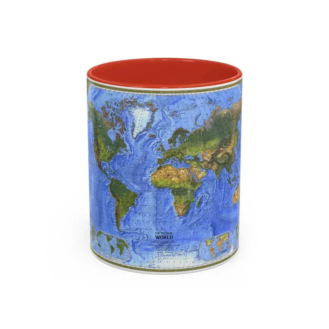 World Map - The Physical World (1975) (Map) Accent Coffee Mug 11oz Red - Go Mug Yourself