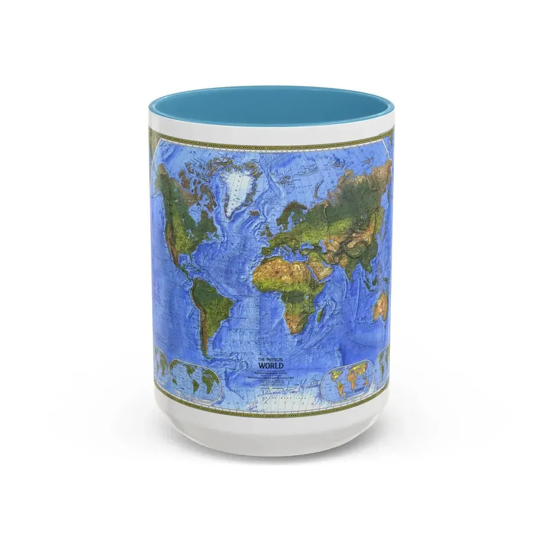 World Map - The Physical World (1975) (Map) Accent Coffee Mug 15oz Light Blue - Go Mug Yourself