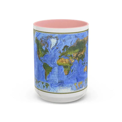 World Map - The Physical World (1975) (Map) Accent Coffee Mug 15oz Pink - Go Mug Yourself