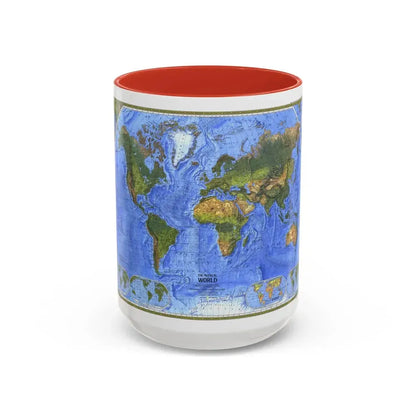 World Map - The Physical World (1975) (Map) Accent Coffee Mug 15oz Red - Go Mug Yourself