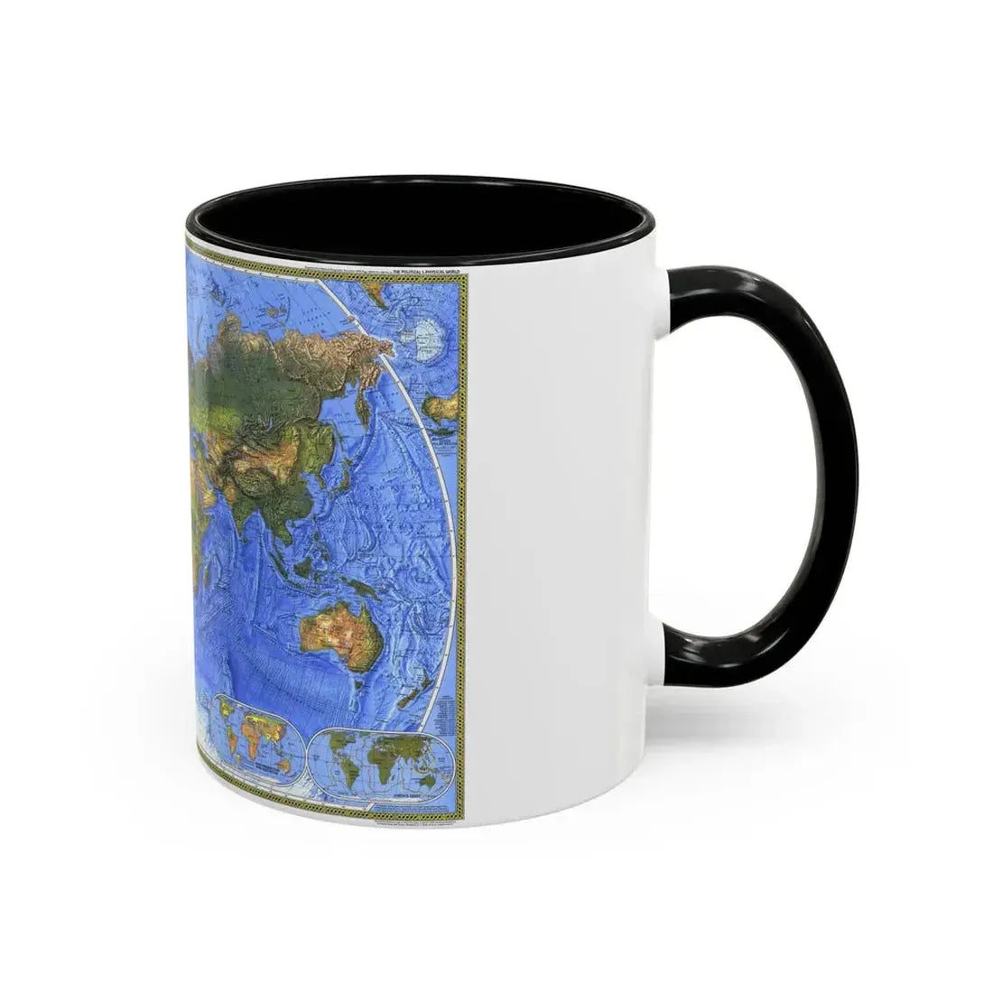 World Map - The Physical World (1975) (Map) Accent Coffee Mug - Go Mug Yourself