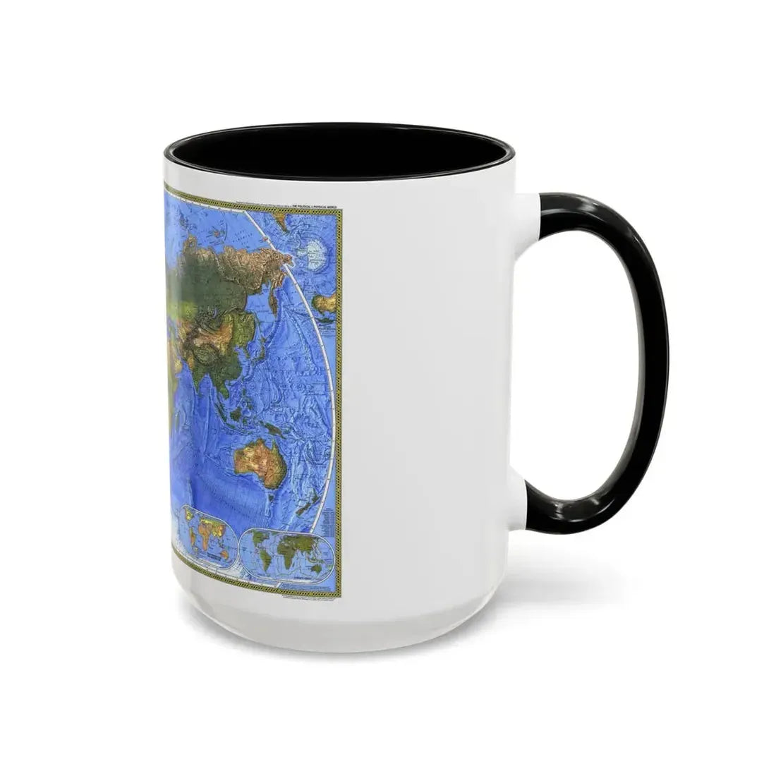 World Map - The Physical World (1975) (Map) Accent Coffee Mug - Go Mug Yourself