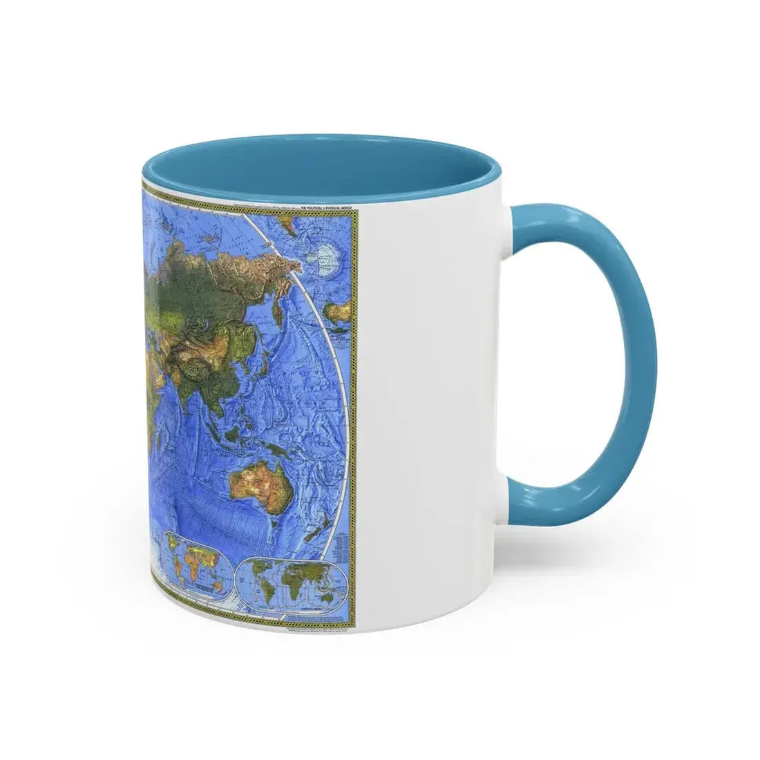 World Map - The Physical World (1975) (Map) Accent Coffee Mug - Go Mug Yourself