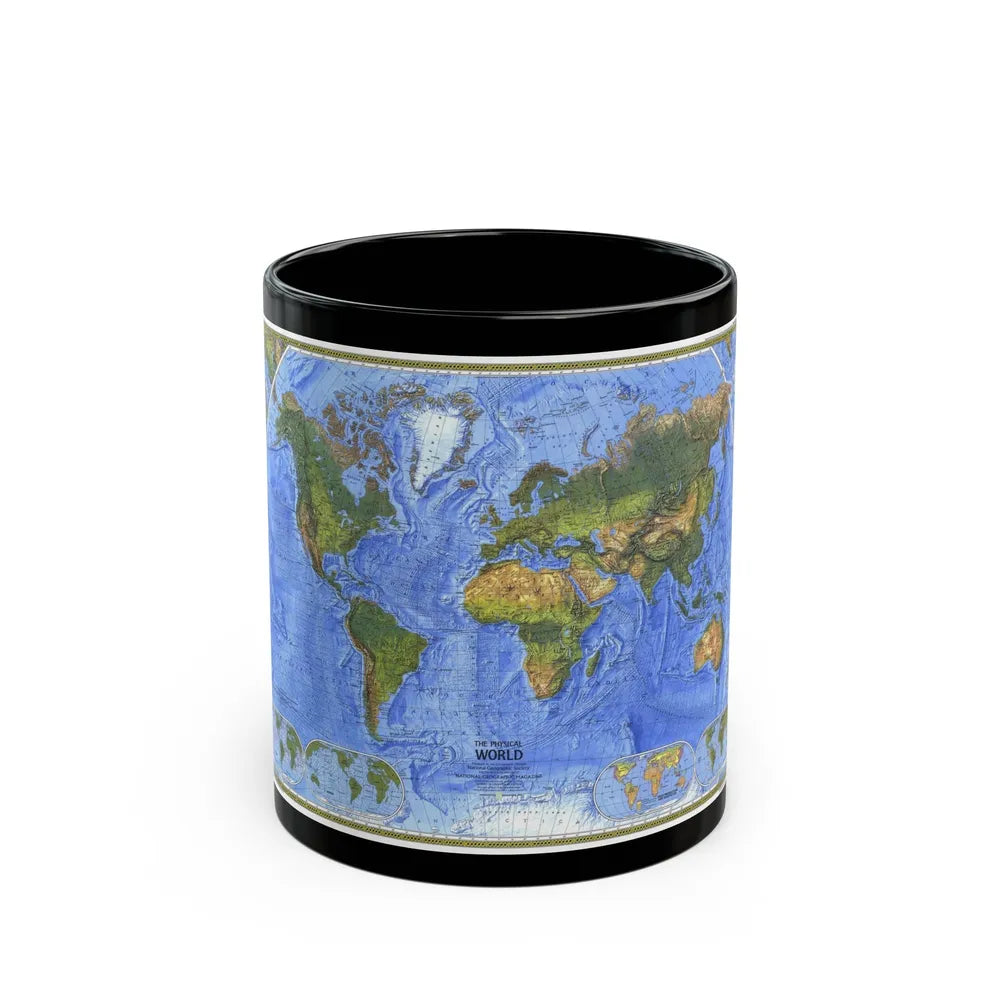 World Map - The Physical World (1975) (Map) Black Coffee Mug-11oz-Go Mug Yourself