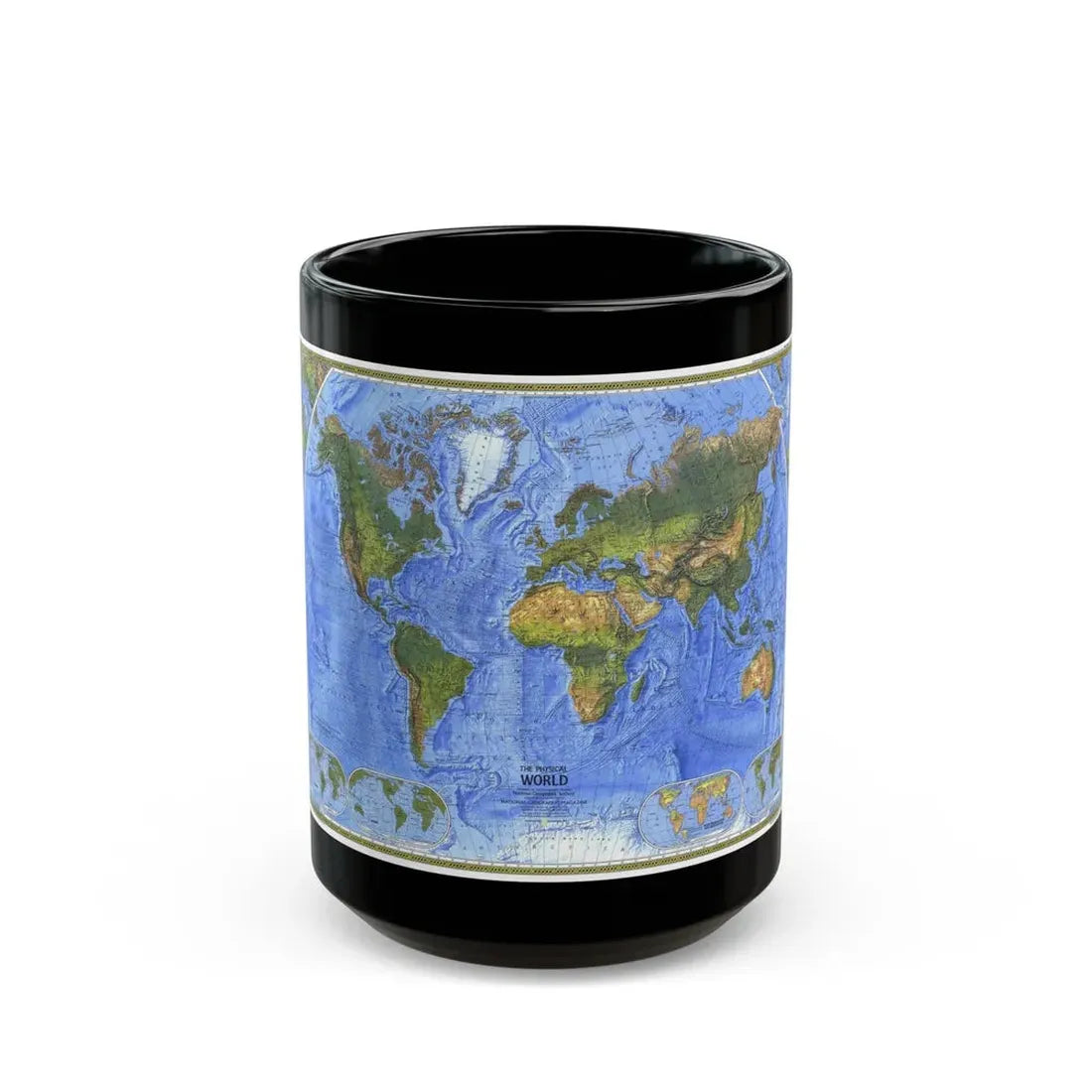 World Map - The Physical World (1975) (Map) Black Coffee Mug 15oz - Go Mug Yourself