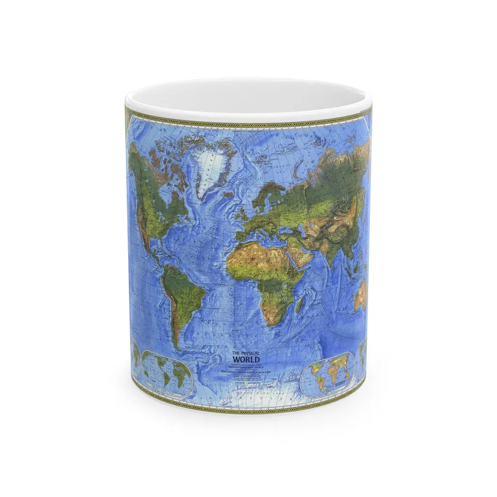 World Map - The Physical World (1975) (Map) White Coffee Mug-11oz-Go Mug Yourself