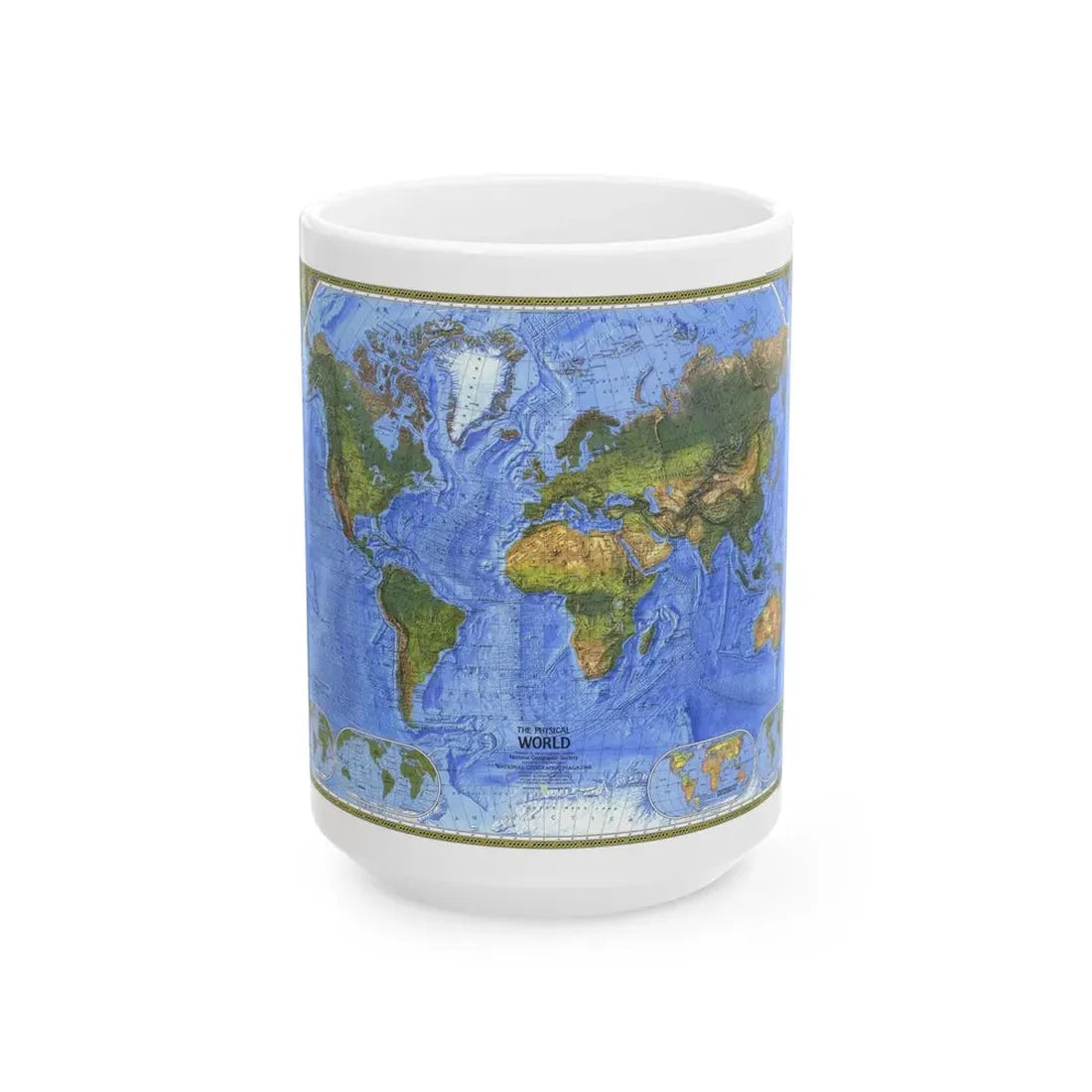 World Map - The Physical World (1975) (Map) White Coffee Mug 15oz - Go Mug Yourself